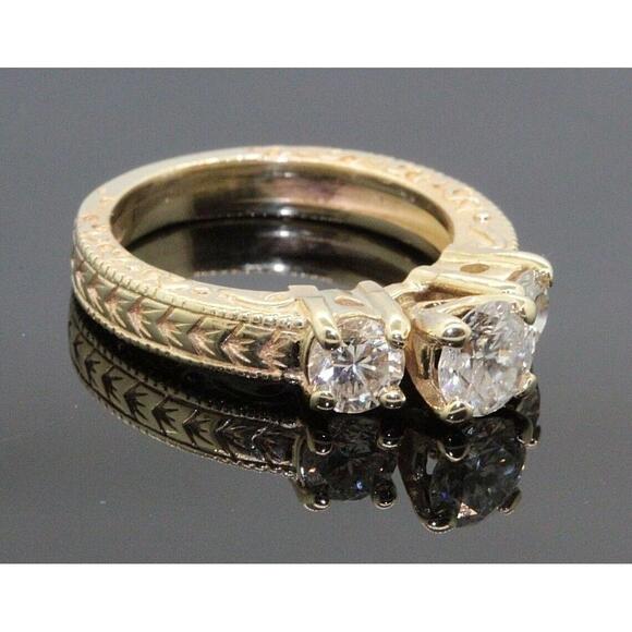 Estate Diamond Three-Stone 14k Yellow Gold Engagement Ring S - Picture 2 of 5